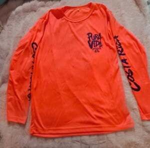 Pura Vida Neon Orange Sloth Long Sleeve Y2K Surf Tee Size Small